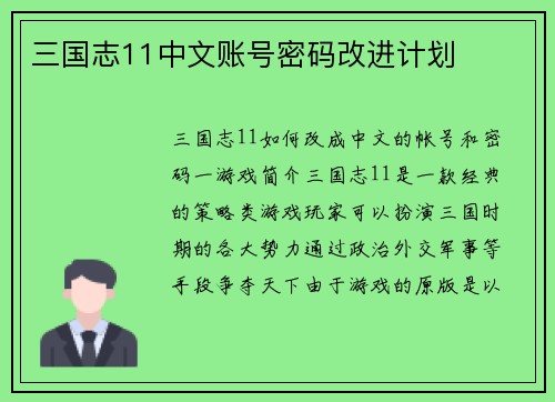 三国志11中文账号密码改进计划